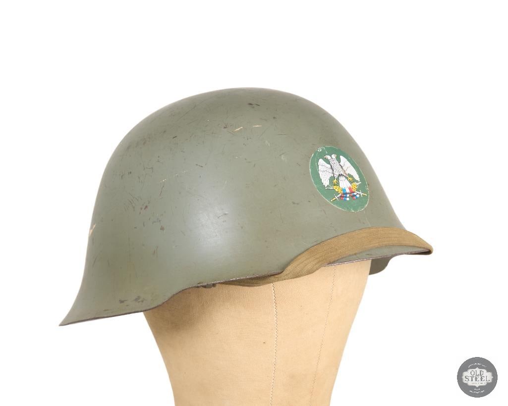 Serbian M59 Steel Helmet: Serbian M59 Steel Helmet THIS ITEM IS AS PICTURED WITH NO FURTHER ATTACHMENTS. ALL SALES ARE FINAL. PLEASE REFER TO THE AUCTION DESCRIPTION, LOT #1 DESCRIPTION AND TERMS OF SALE BEFORE