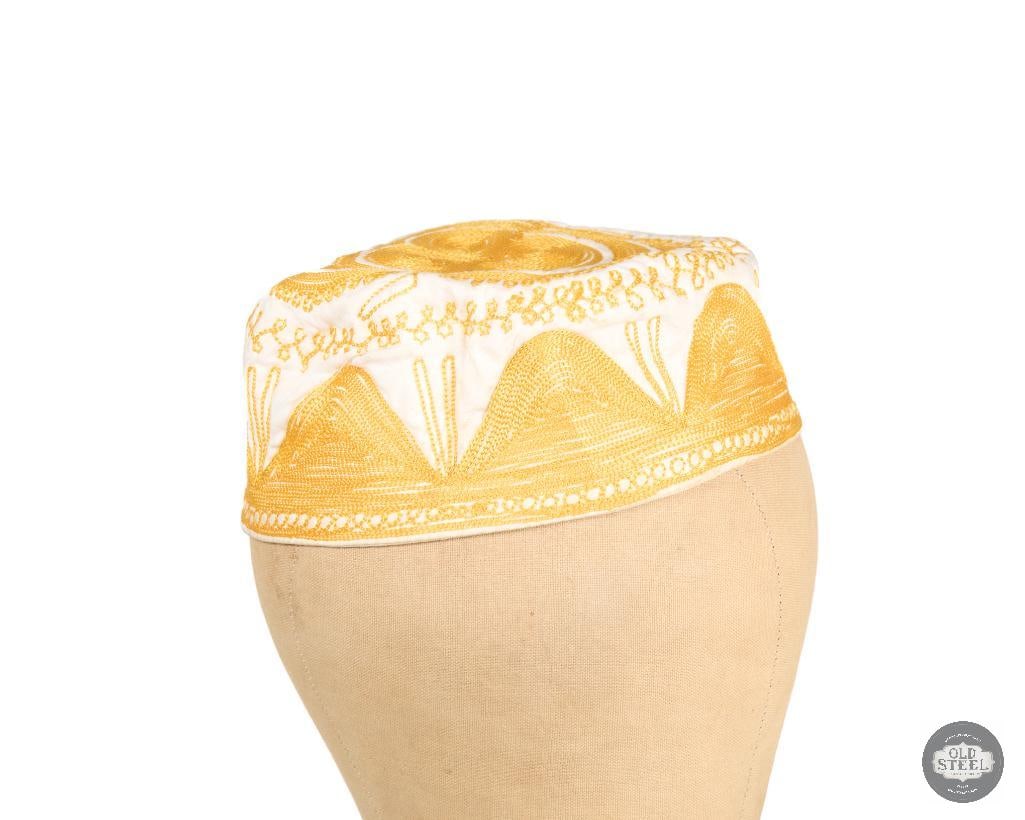 African Kufi Cap White with Gold Embroidery - 2