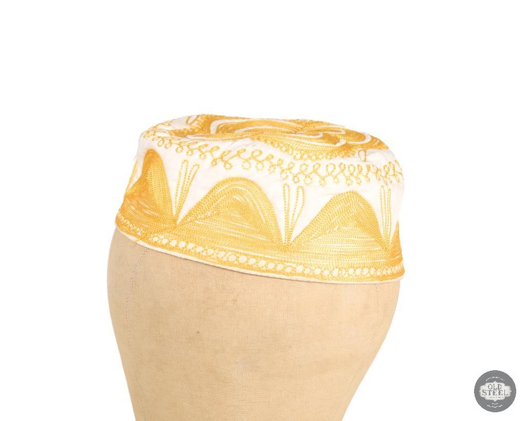 African Kufi Cap White with Gold Embroidery - 3