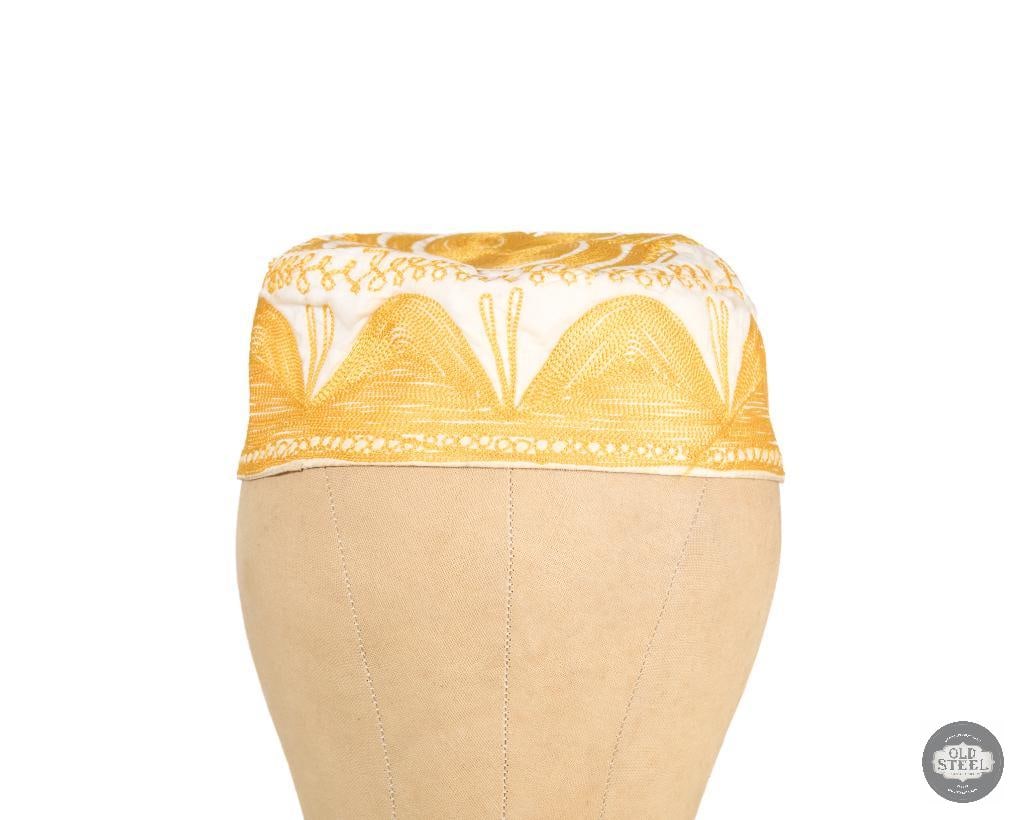 African Kufi Cap White with Gold Embroidery - 4