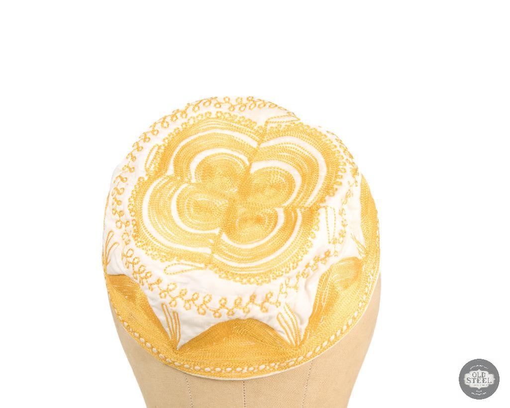 African Kufi Cap White with Gold Embroidery - 5