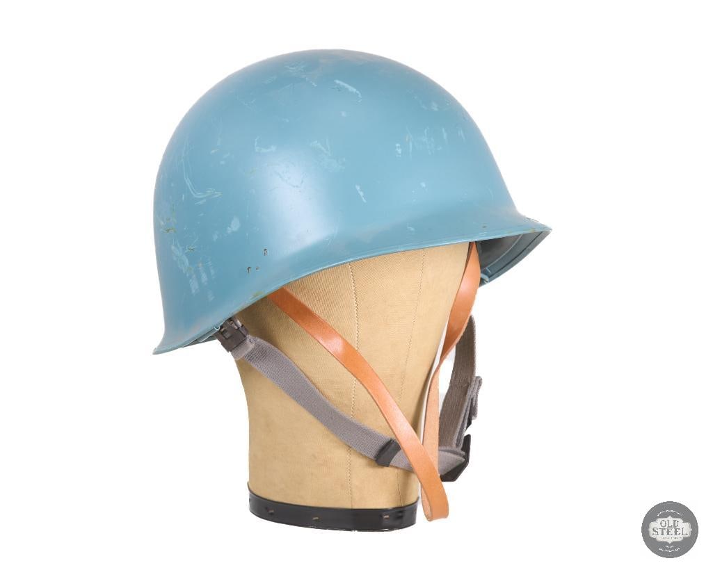 Belgium M51 Helmet with Blue Plastic Liner: Belgium M51 Helmet with Blue Plastic Liner THIS ITEM IS AS PICTURED WITH NO FURTHER ATTACHMENTS. ALL SALES ARE FINAL. PLEASE REFER TO THE AUCTION DESCRIPTION, LOT #1 DESCRIPTION AND TERMS