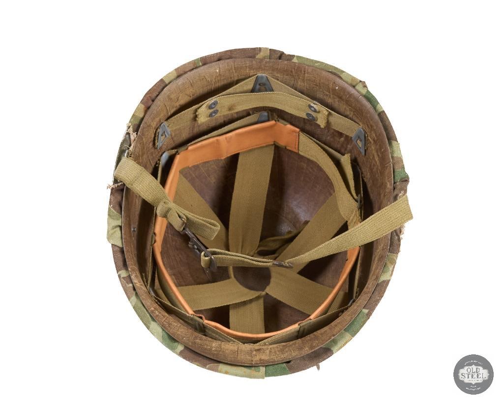 US Marines M1 Hood Helmet with Hood Rubber Co Liner with USMC Reversable Frogskin Camo 211C WWII - 5