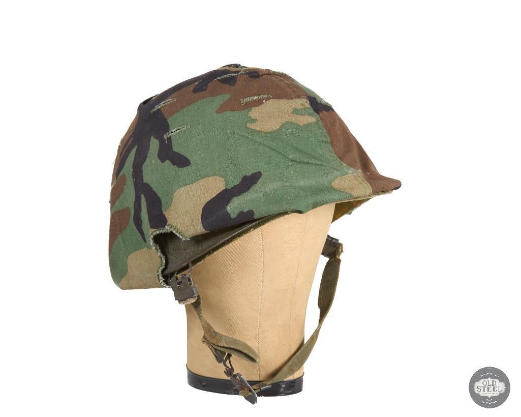 US M1 Helmet with 1980's M81 Woodland Camo Cover Vietnam War: US M1 Helmet with M81 Woodland Camo Cover Vietnam War THIS ITEM IS AS PICTURED WITH NO FURTHER ATTACHMENTS. ALL SALES ARE FINAL. PLEASE REFER TO THE AUCTION DESCRIPTION, LOT