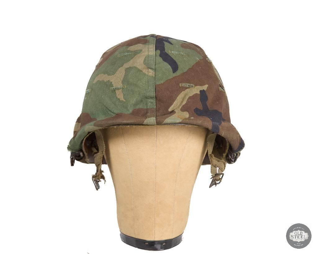 US M1 Helmet with Woodland Camo Cover Jump Liner Vietnam War - 2
