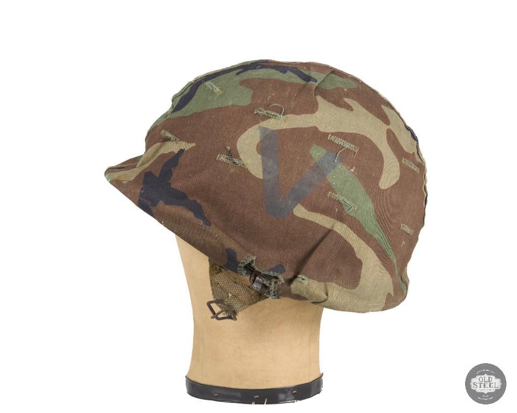 US M1 Helmet with Woodland Camo Cover Jump Liner Vietnam War - 4