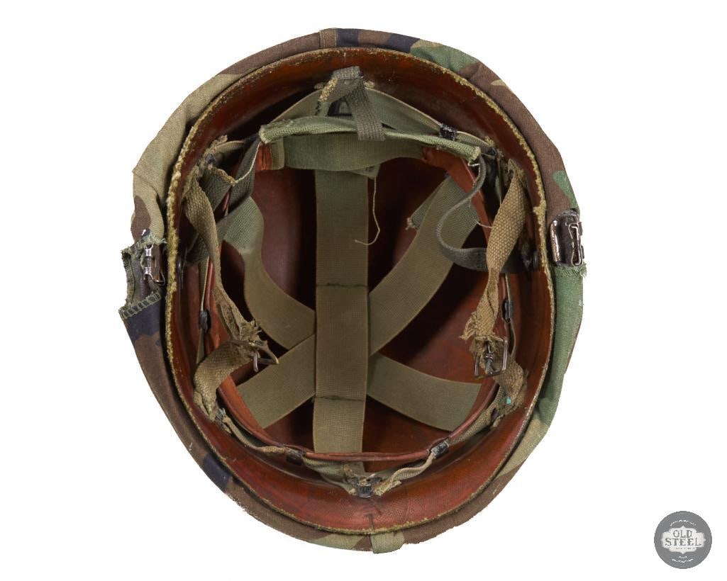 US M1 Helmet with Woodland Camo Cover Jump Liner Vietnam War - 5