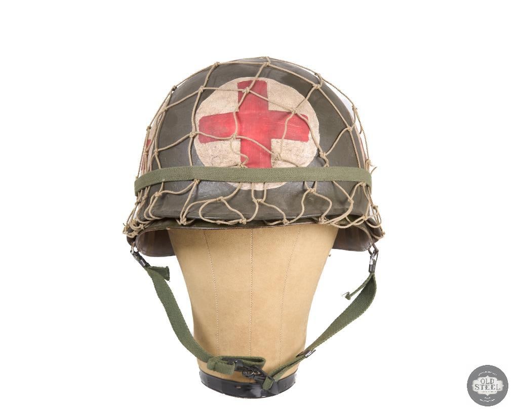 US Red Cross Medic M1 Helmet with Netting WWII - 2