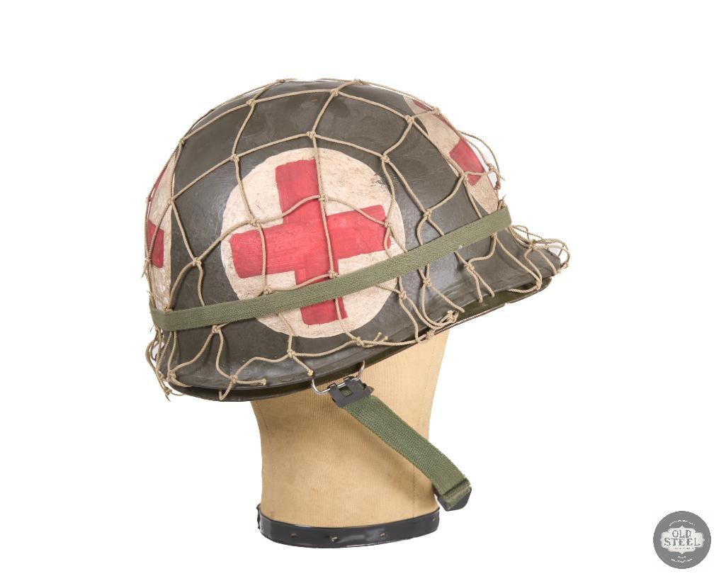 US Red Cross Medic M1 Helmet with Netting WWII - 3