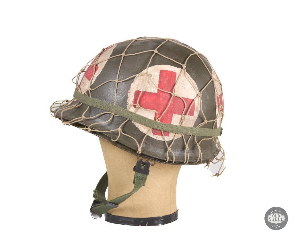 US Red Cross Medic M1 Helmet with Netting WWII - 4
