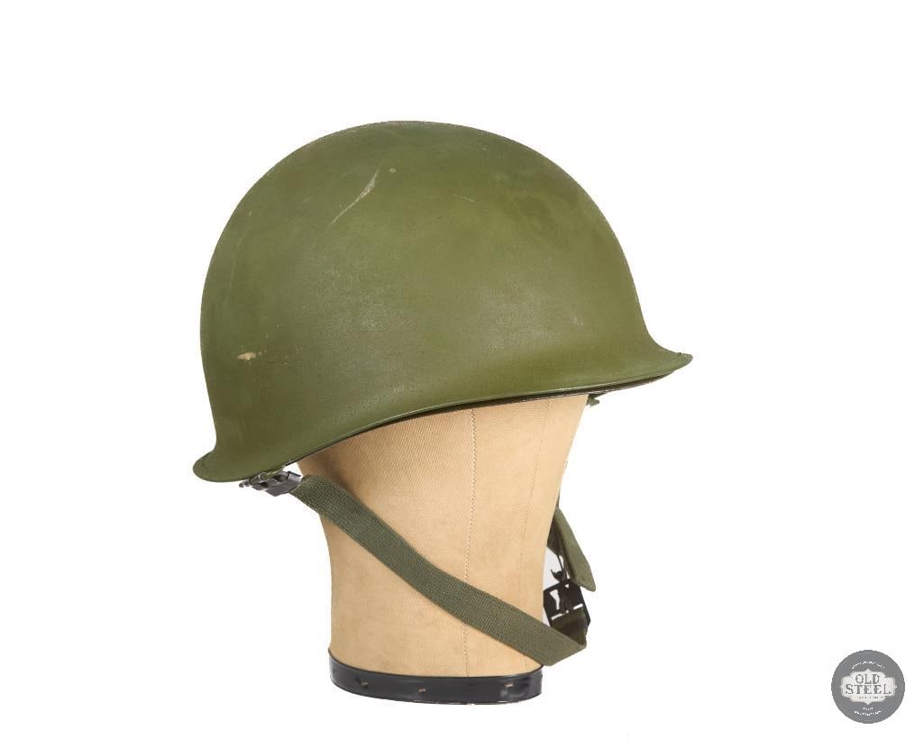 US M1 Helmet Vietnam War Era: Vietnam War era US M1 helmet with liner and chinstrap. Low dome, great condition! THIS ITEM IS AS PICTURED WITH NO FURTHER ATTACHMENTS. ALL SALES ARE
