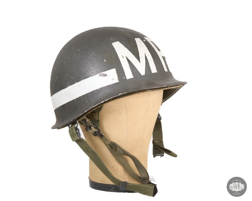 US M1 Military Police Helmet Vietnam War with Jump Liner: US M1 Military Police Helmet Vietnam War with Jump Liner THIS ITEM IS AS PICTURED WITH NO FURTHER ATTACHMENTS. ALL SALES ARE FINAL. PLEASE REFER TO THE AUCTION DESCRIPTION, LOT