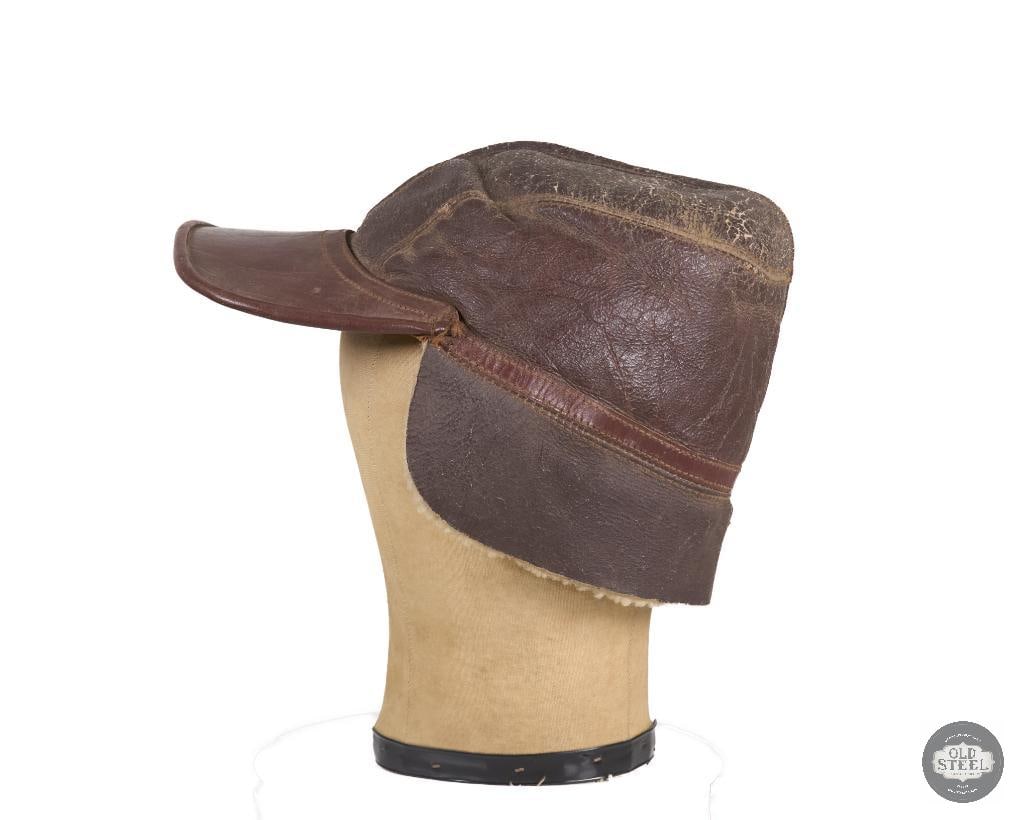 Original U.S. WWII Army Air Forces B-2 Gunner & Air Crew Shearling Leather Billed Cap - 3