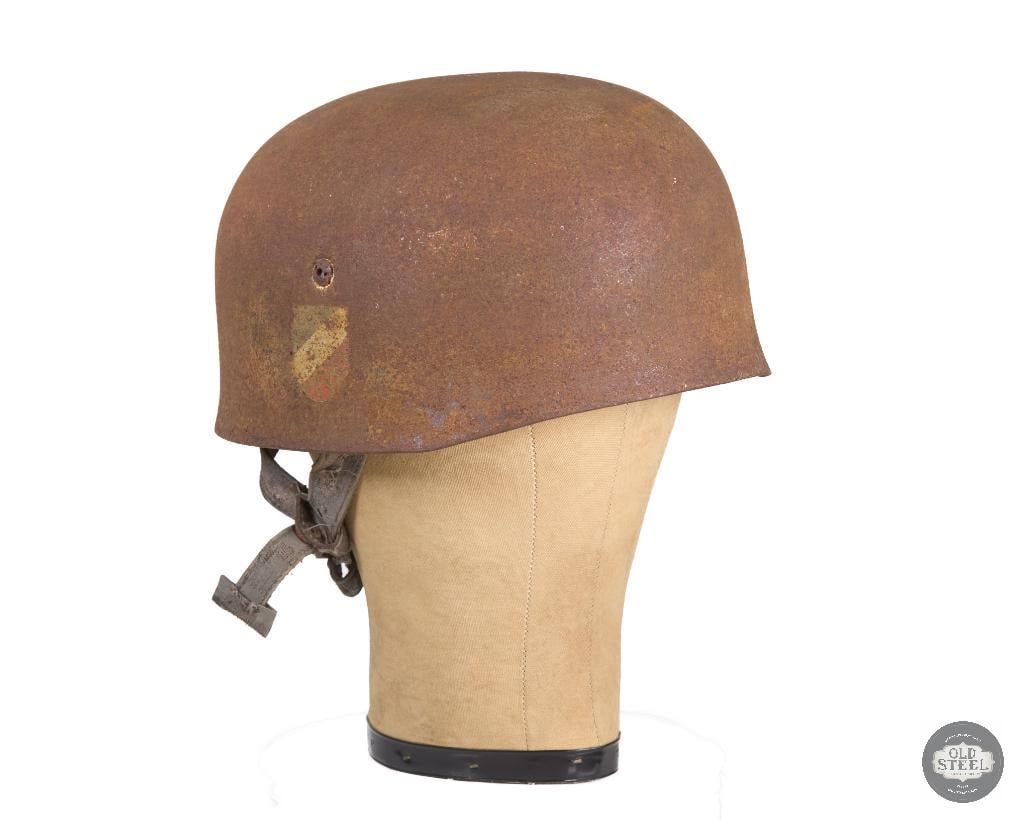 M38 Fallschirmjager Luftwaffe Helmet German WWII: M38 Fallschirmjager Luftwaffe Helmet German WWII. Good liner/suspension and chinstrap. Heavy patina to shell. THIS ITEM IS AS PICTURED WITH NO FURTHER