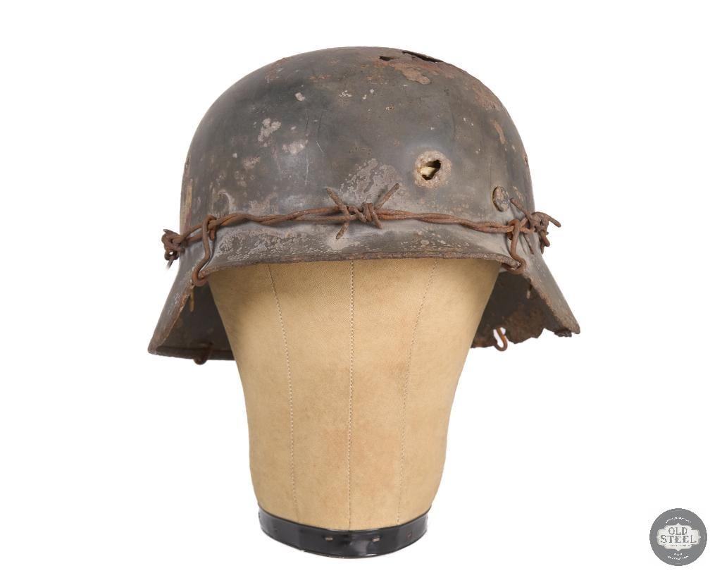 M40 German WWII Heer Helmet Shell with Barbed Wire Band - 2