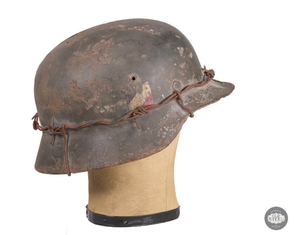 M40 German WWII Heer Helmet Shell with Barbed Wire Band - 3