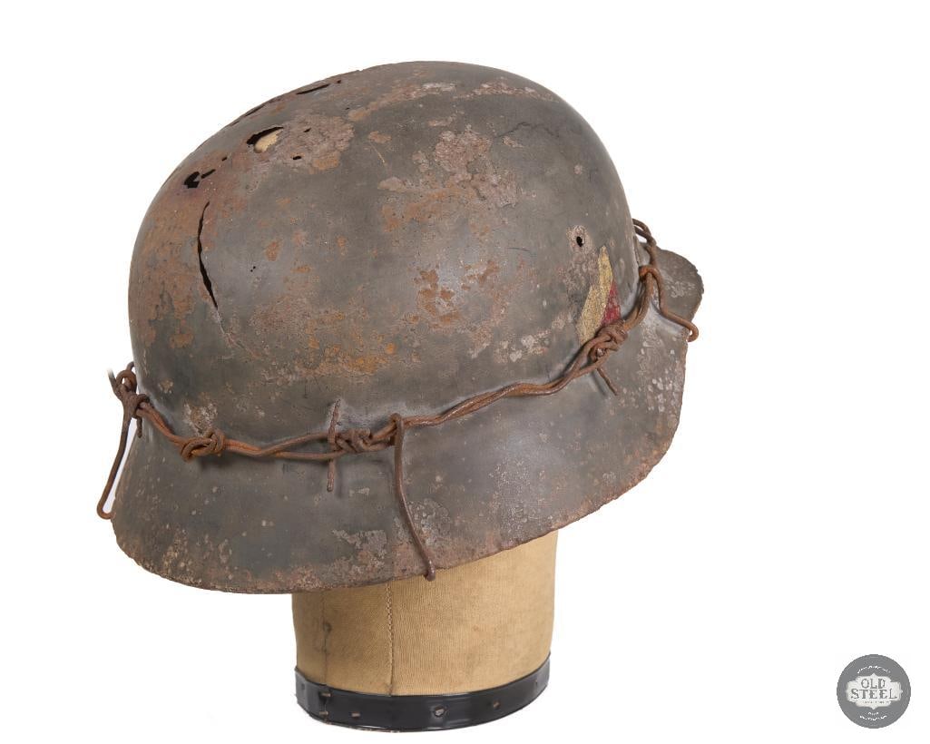 M40 German WWII Heer Helmet Shell with Barbed Wire Band - 4