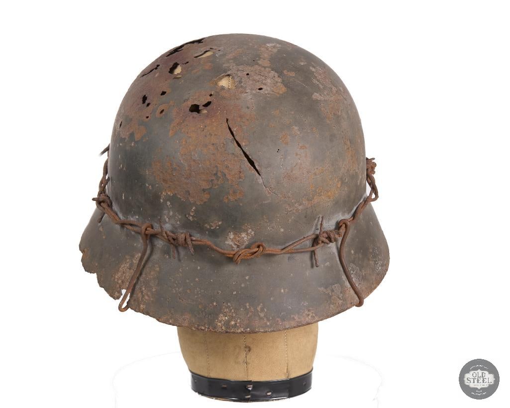 M40 German WWII Heer Helmet Shell with Barbed Wire Band - 5
