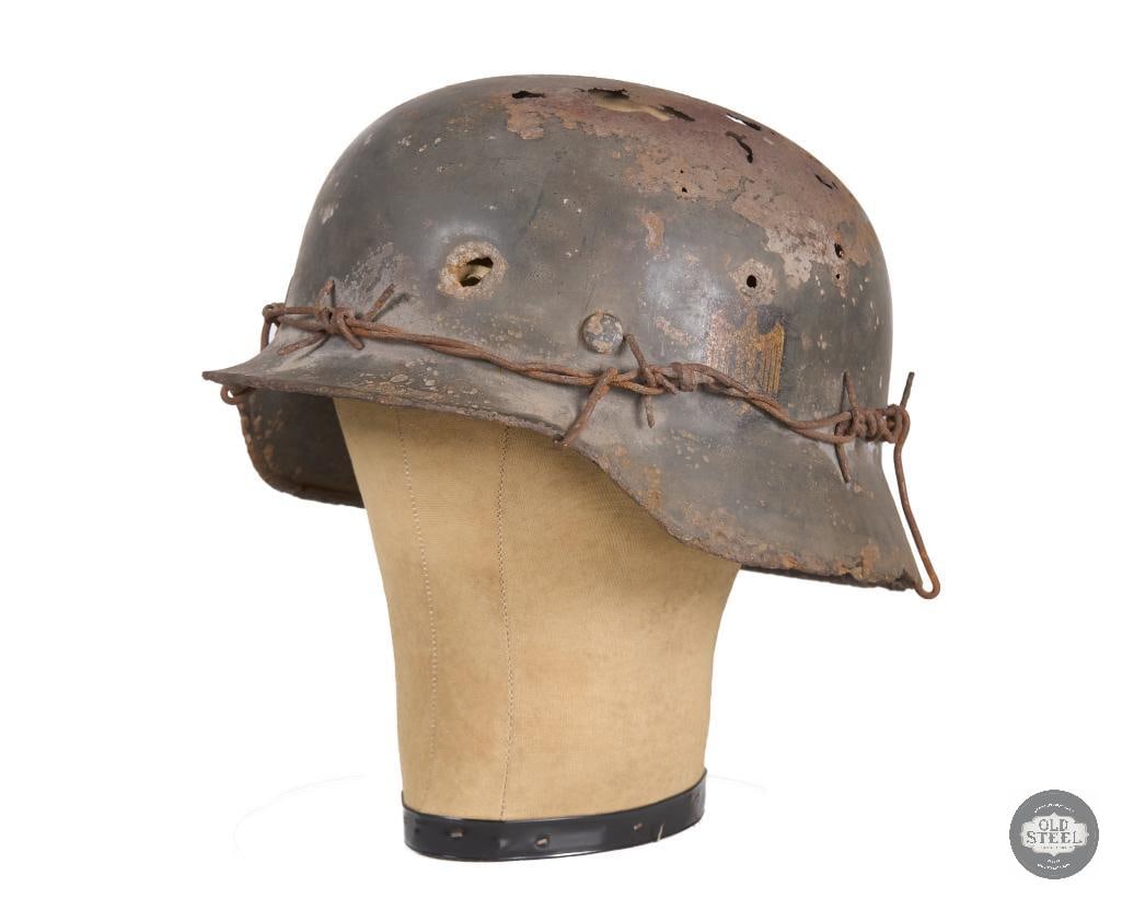M40 German WWII Heer Helmet Shell with Barbed Wire Band - 8