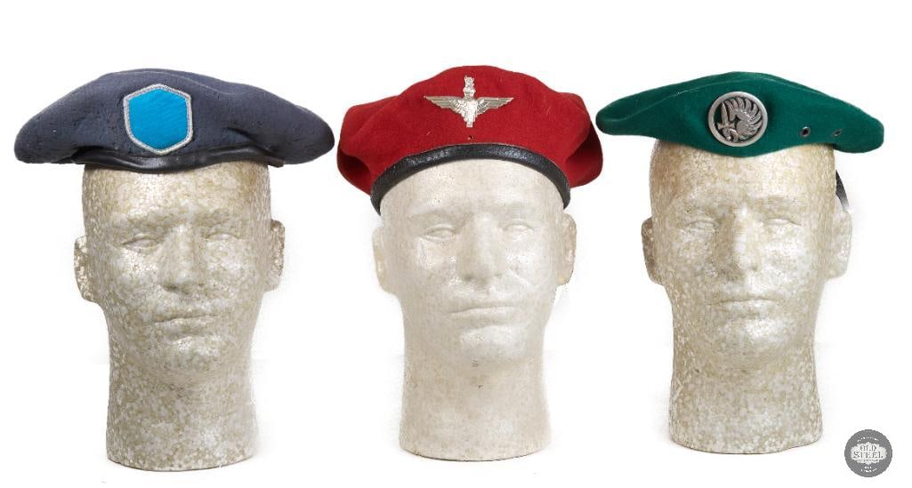 Lot of 3 different Berets: British and French Foreign Legion: Red beret with British WWII Parachutist wings Green French Foreign Legion Beret Gray British beret with empty flash THIS ITEM IS AS PICTURED WITH NO FURTHER ATTACHMENTS. ALL SALES ARE FINAL.