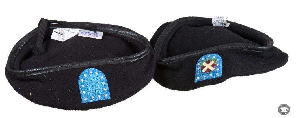 Pair of US Army Black Berets one from 10th Combat Support Hospital - 2