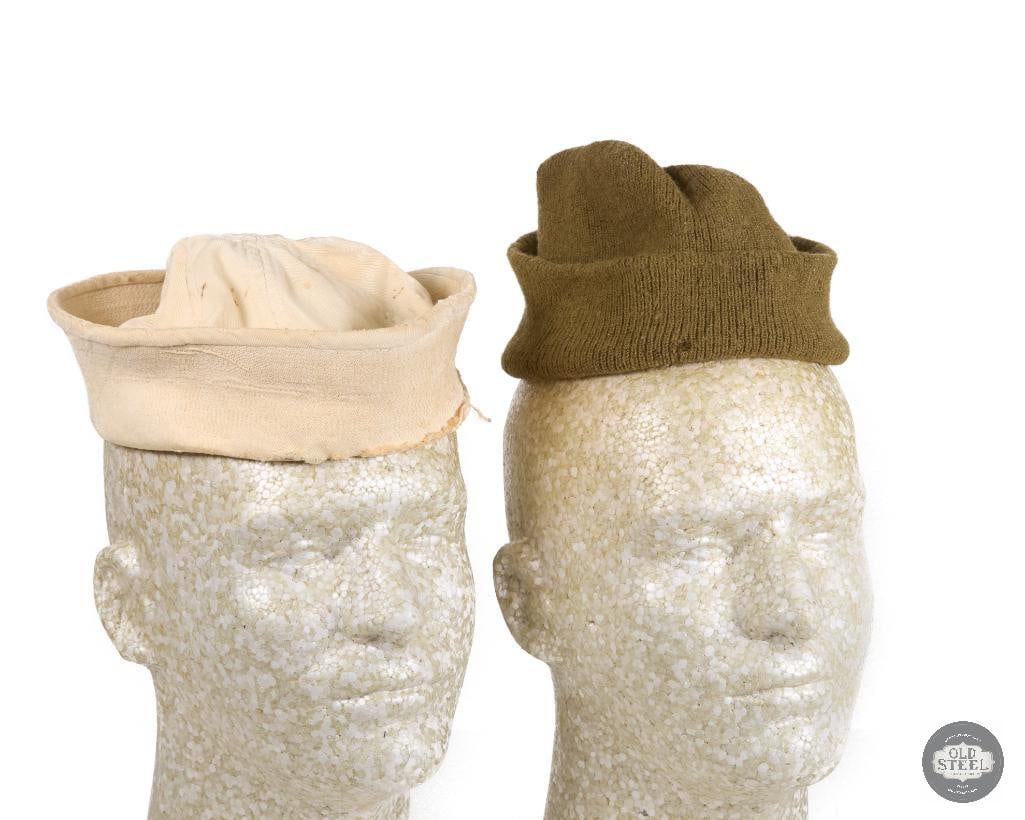 Korean War Dixie Cup Naval Cap and Wool Watch Cap: Korean War Dixie Cup Naval Cap and Wool Watch Cap THIS ITEM IS AS PICTURED WITH NO FURTHER ATTACHMENTS. ALL SALES ARE FINAL. PLEASE REFER TO THE AUCTION DESCRIPTION, LOT #1 DESCRIPTION
