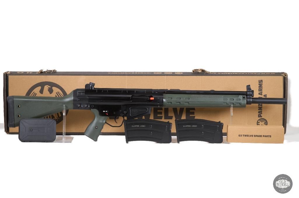 Panzer Arms TG3 Twelve 12 Gauge Semi-Auto Magazine Fed Shotgun: Up for auction is a Panzer Arms TG3 Twelve chambered in 12 Gauge. This modern magazine-fed semi-automatic shotgun is built on the popular G3-inspired platform, combining aggressive styling with