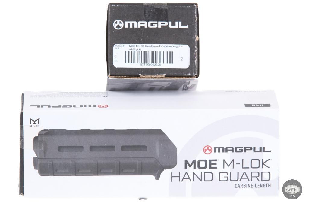 Lot of 2 Magpul MOE Carbine-Length M-LOK Handguards Black: This lot includes two Magpul MOE carbine-length M-LOK handguards in black, designed for AR-15 carbine platforms using standard carbine-length gas systems. Built from durable, heat-resistant polymer, t