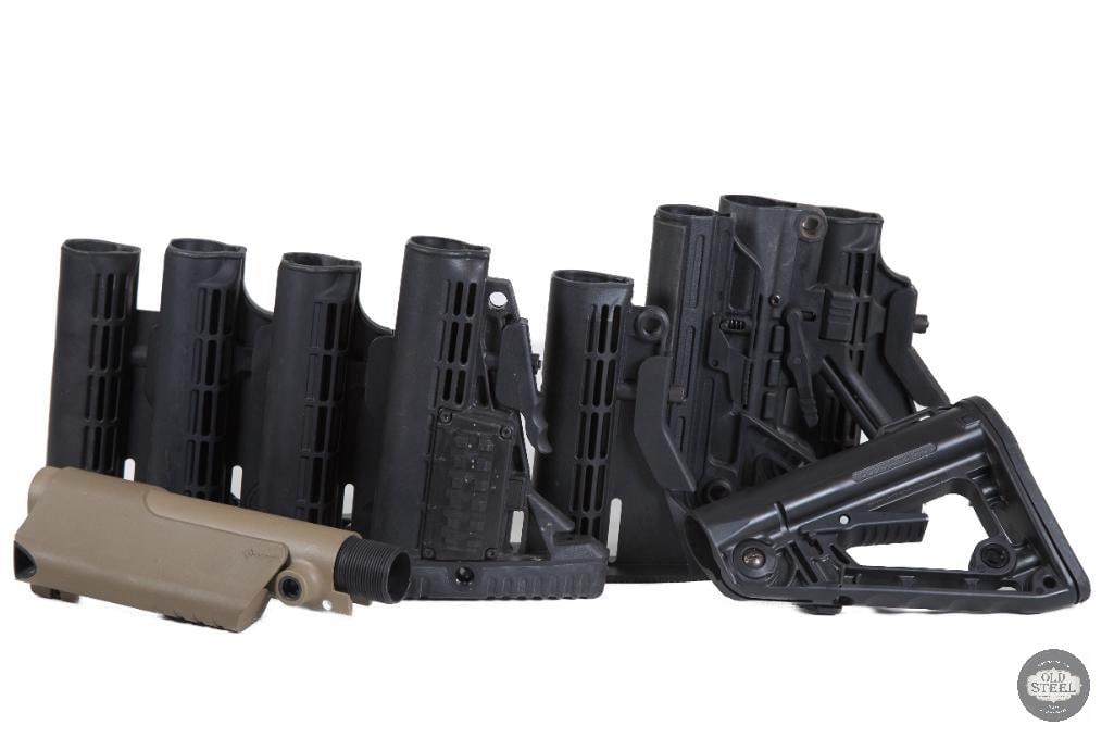 Lot of Various AR15 Collapsible Buttstocks: This lot includes a selection of AR15 collapsible buttstocks, offering a range of options for AR-platform builds and parts inventories. Designed for standard AR-15 buffer tube compatibility, these sto