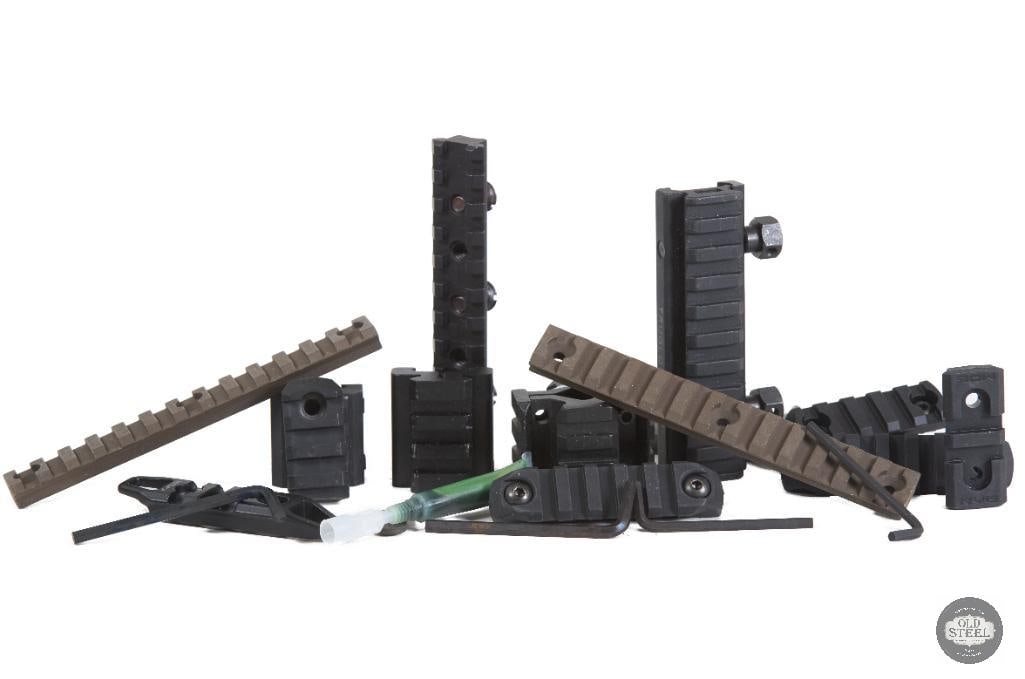 Lot of Various Picatinny Rail Segments for AR-15 & Similar Rifles: This lot includes a variety of Picatinny rail segments designed for use on AR-15 platforms and other compatible rifles equipped with modular handguard systems. These rail sections provide a convenient