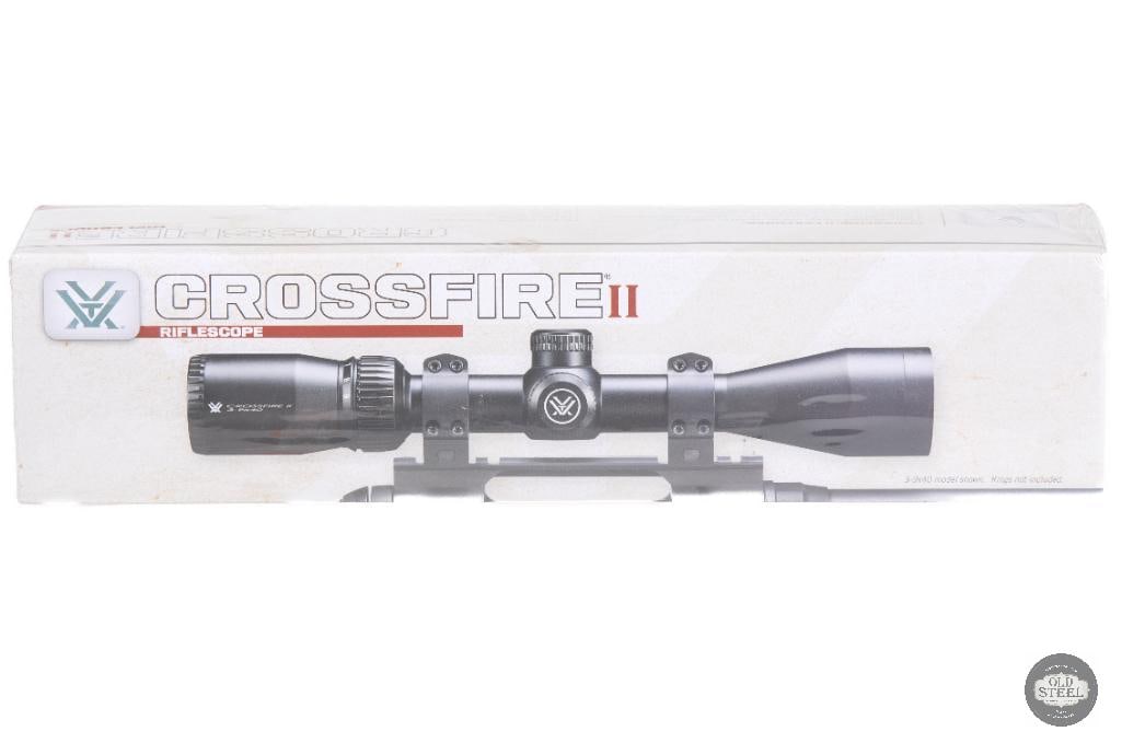 Vortex Crossfire II 3-9x Rifle Scope Dead-Hold BDC MOA Reticle (New in Box): This Vortex Crossfire II 3-9x rifle scope is a versatile and reliable optic designed for hunting and general-purpose rifle applications. Featuring adjustable magnification from 3x to 9x and a Dead-Hol