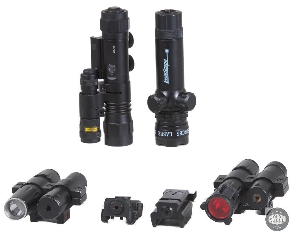 Lot of 6 Various Picatinny Rail Lasers Rifle & Pistol Accessory Lot: This lot includes six various laser aiming devices designed for attachment to standard Picatinny rail systems. Suitable for use on compatible rifles, pistols, and other rail-equipped platforms, these