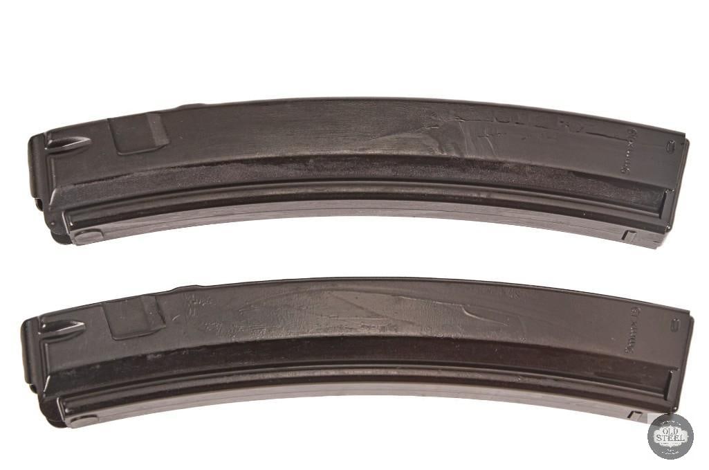 Lot of 2 MP5 Pattern Magazines 9mm Subgun Magazines: This lot includes two MP5-pattern magazines designed for 9mm submachine gun platforms compatible with MP5-style magazine systems. Built for reliable feeding and durable use, these magazines are