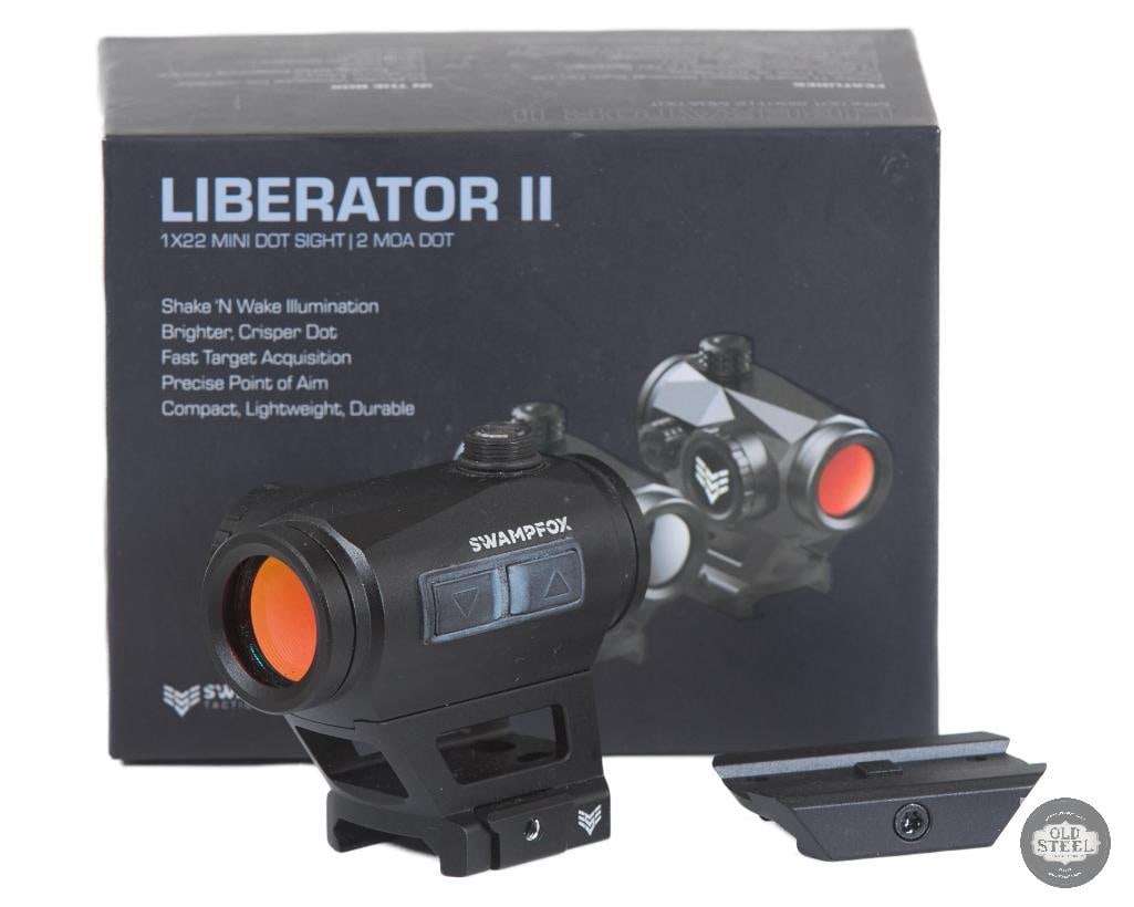Swampfox Liberator II Red Dot Sight: This Swampfox Liberator II red dot sight is a compact reflex optic designed for rapid target acquisition on AR-platform rifles, pistols, and other Picatinny-equipped firearms. Built for close-range sh