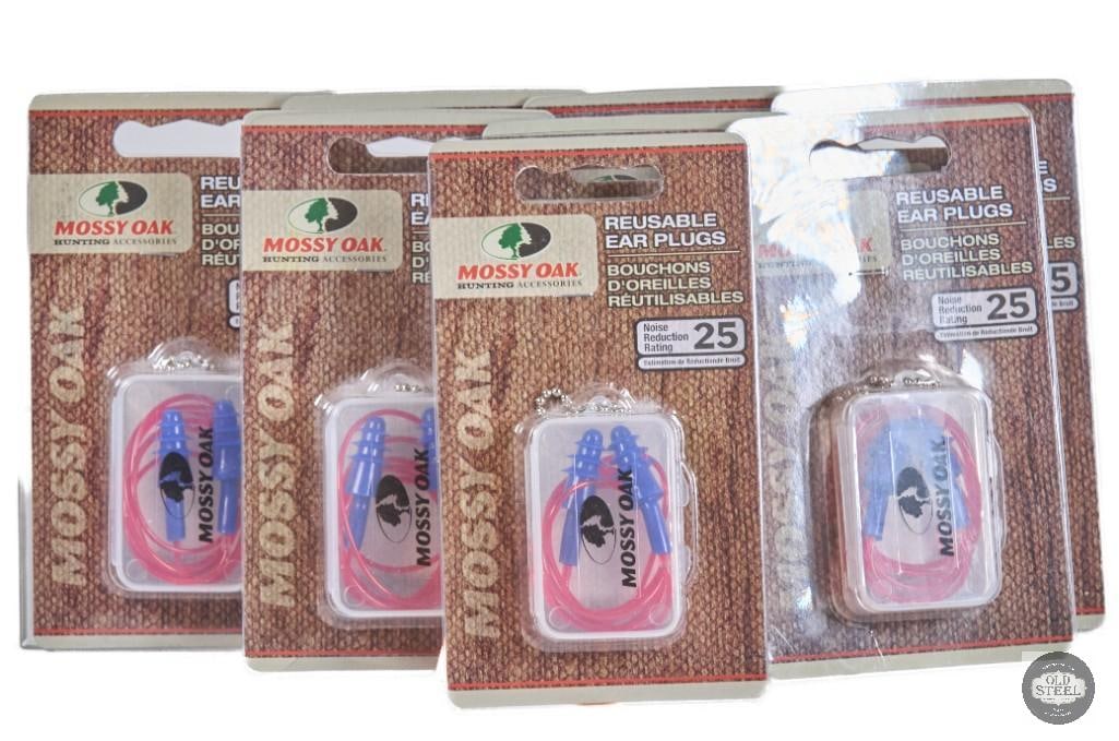 Lot of 8 Mossy Oak Reusable Earplugs Hearing Protection Set: This lot includes eight pairs of Mossy Oak branded reusable earplugs designed for hearing protection in shooting, hunting, and general outdoor environments. Built for multiple uses, these earplugs