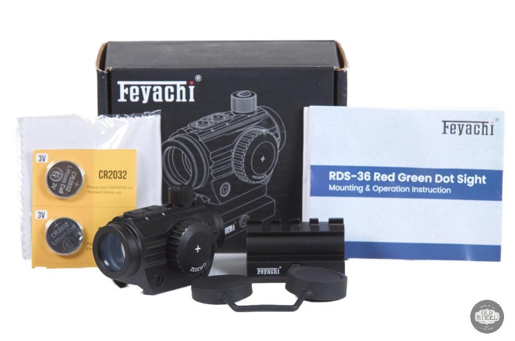 Feyachi Micro Red Dot Sight New in Box: This Feyachi micro red dot sight is new in box and provides a compact, lightweight aiming solution for a variety of firearm platforms. Designed for rapid target acquisition, it features a streamlined