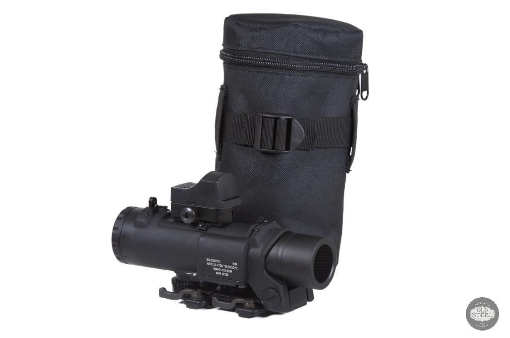 Elcan Spectre DR 14 Style Optic with Piggyback Micro Red Dot Dual Optic Setup: This Elcan Spectre DR 14 style optic is a compact dual-role scope designed in the pattern of the well-known fixed-power switchable magnification platform. It provides a versatile 1x to 4x configuratio