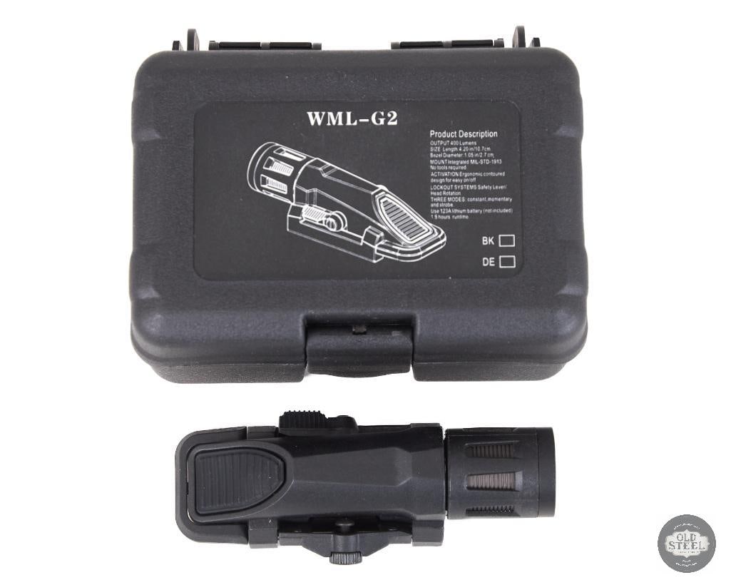 Inforce WML Gen 2 Style Weapon Light Compact Rail-Mounted Light: This Inforce WML Gen 2 style weapon light is a compact, lightweight rail-mounted illumination device designed for Picatinny-equipped rifles and carbines. Built in the familiar angled-profile