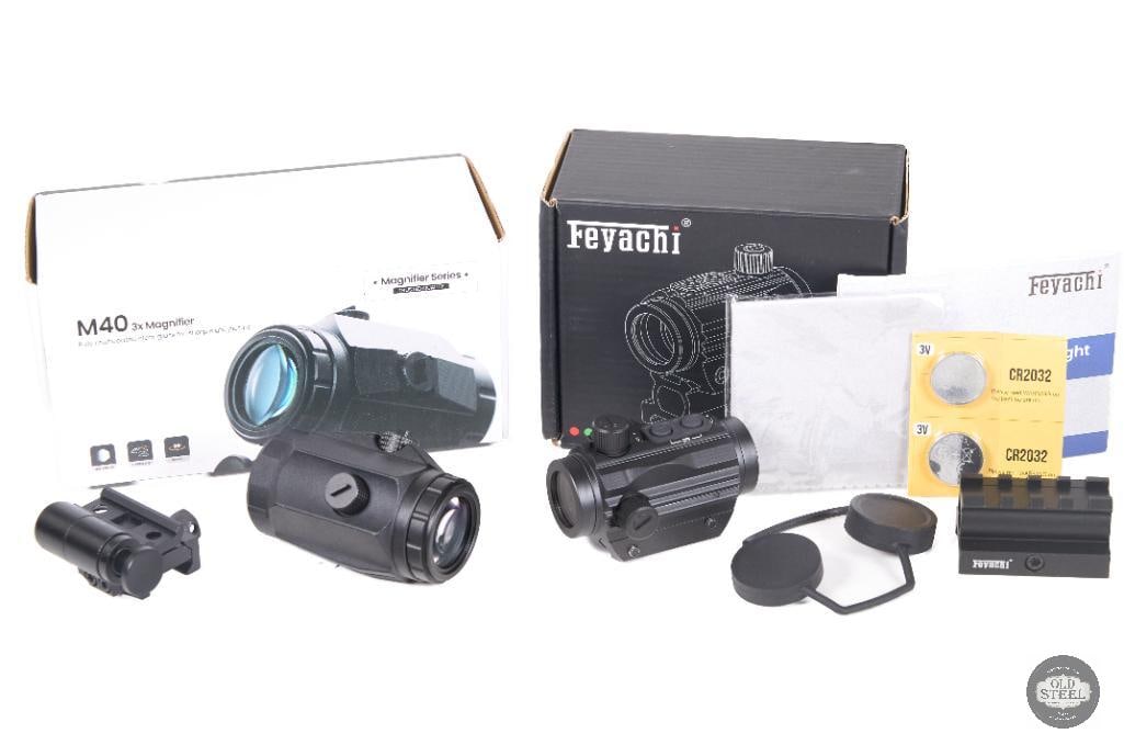 Feyachi Micro Red Dot Sight with 3x Magnifier Combo Compact Optic System: This Feyachi micro red dot sight and 3x magnifier combo provides a versatile close- to mid-range optic setup for AR-platform rifles and other Picatinny-equipped firearms. The micro red dot delivers