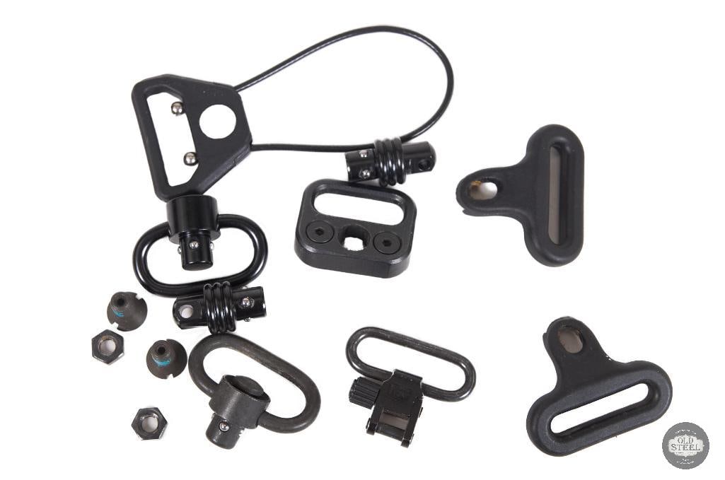 Lot of Various Sling Swivels & Sling Mounting Hardware: This lot includes a mixed assortment of sling swivels and sling mounting hardware designed for a variety of rifle platforms and accessory setups. Components include different styles of sling attachmen
