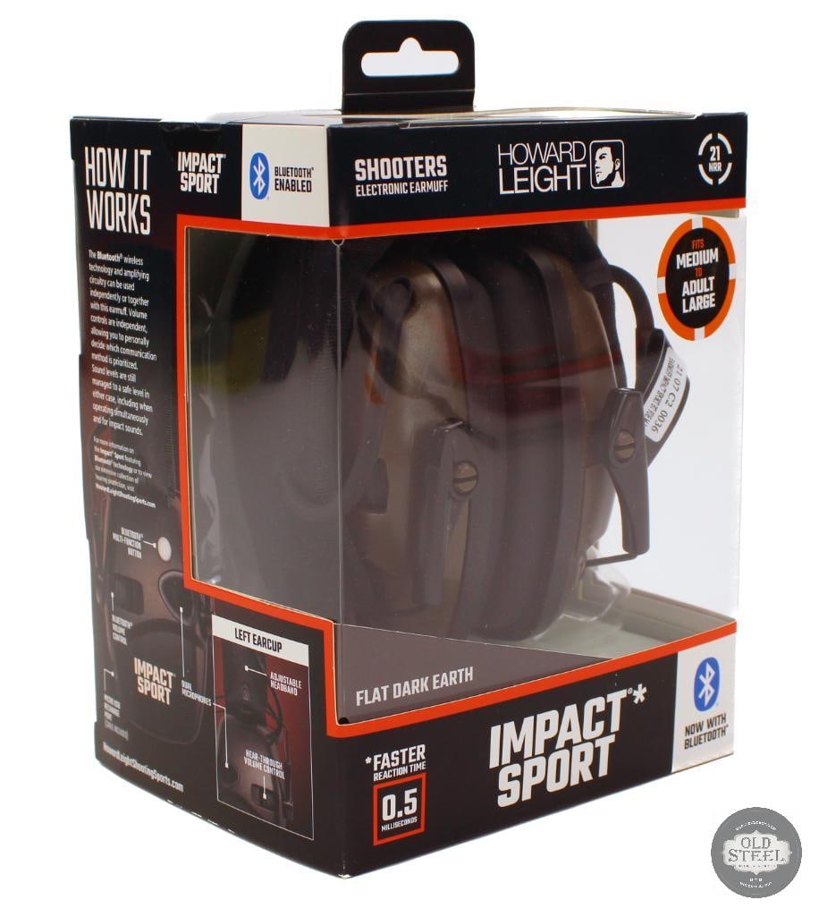 Howard Leight Impact Sport Electronic Earmuffs with Bluetooth New in Box: These Howard Leight Impact Sport electronic earmuffs with Bluetooth combine hearing protection with wireless audio capability in a streamlined over-ear design. Built for range use and shooting
