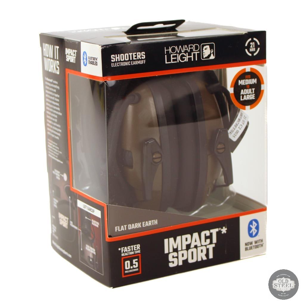Howard Leight Impact Sport Electronic Earmuffs with Bluetooth New in Box: These Howard Leight Impact Sport electronic earmuffs with Bluetooth combine hearing protection with wireless audio capability in a streamlined over-ear design. Built for range use and shooting