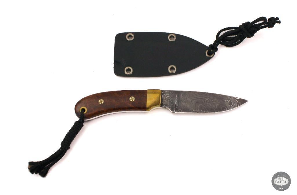 Castlegate Custom Fixed Blade Knife 3 Damascus Drop Point Blade, Brass Bolster, Wood Grips,: This custom fixed blade knife features a 3-inch Damascus steel drop point blade, offering a distinctive layered pattern along with dependable cutting performance. The compact drop point profile provid