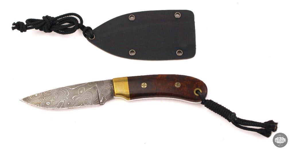 Castlegate Custom Fixed Blade Knife 3 Damascus Drop Point Blade, Brass Bolster, Wood Grips, - 3