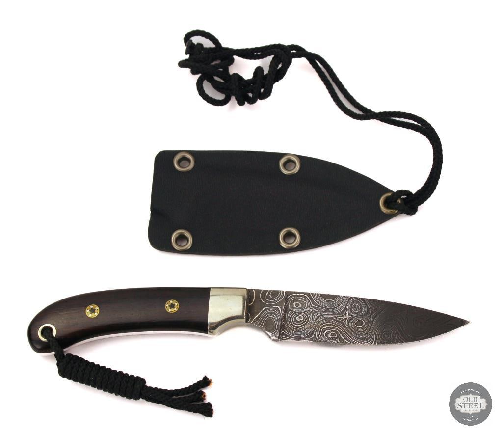 Castlegate Custom Fixed Blade Knife 3 Damascus Drop Point Blade, Silver Bolster, Wood Grips,: This custom fixed blade knife features a 3-inch Damascus steel drop point blade, showcasing a distinctive layered pattern with reliable cutting performance in a compact profile. The drop point design