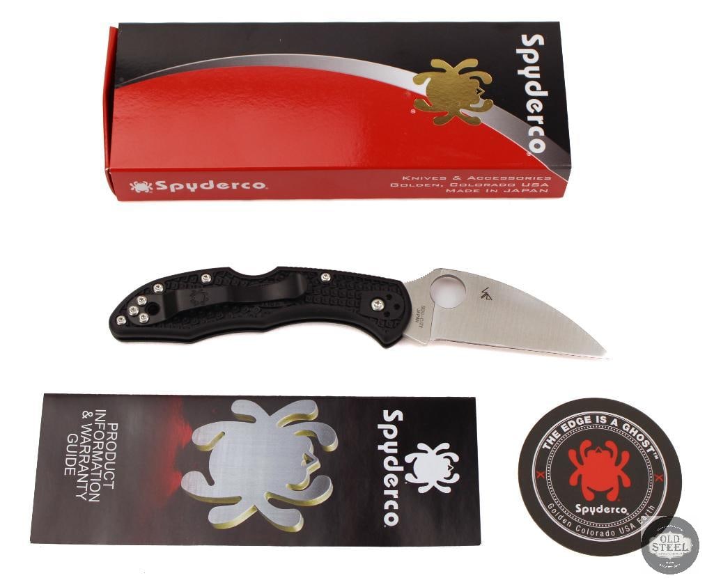 Spyderco Delica 4 Folding Knife Wharncliffe Blade, Black Handle, Satin Finish, 2.88 Blade: This Spyderco Delica 4 features a 2.88-inch satin-finished Wharncliffe blade paired with a black FRN handle, offering one of the most practical and control-oriented versions of the Delica platform.