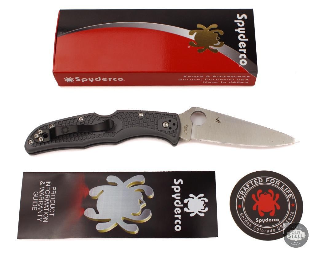 Spyderco Endura 4 Folding Knife Gray Handle, Satin Blade, 3.75 Blade: This Spyderco Endura 4 features a 3.75-inch satin-finished blade paired with a gray FRN handle, offering a full-size version of Spydercos classic lightweight folding knife platform. Known for its