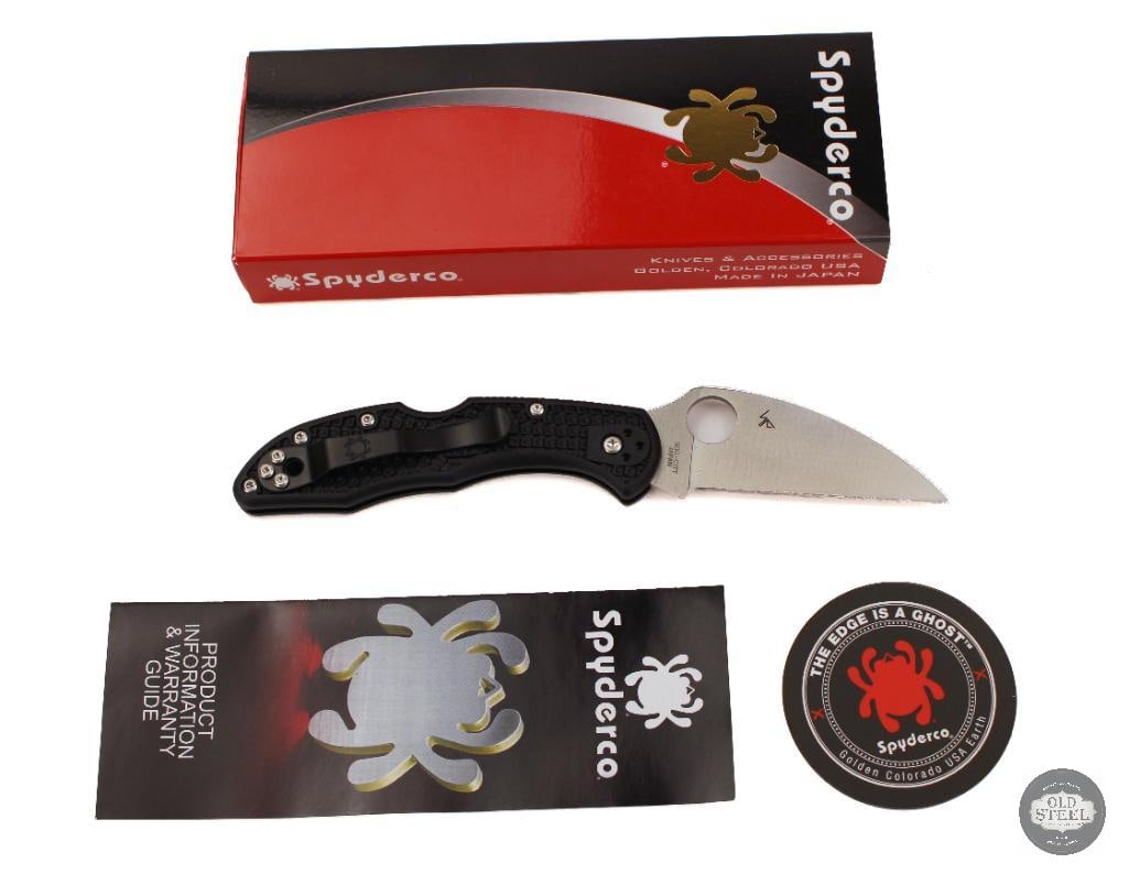 Spyderco Delica 4 Folding Knife Wharncliffe Blade, Black Handle, Satin Blade, 2.88 Blade: This Spyderco Delica 4 features a 2.88-inch satin-finished Wharncliffe blade paired with a black FRN handle, offering a highly practical and control-focused variation of Spydercos classic lightweight