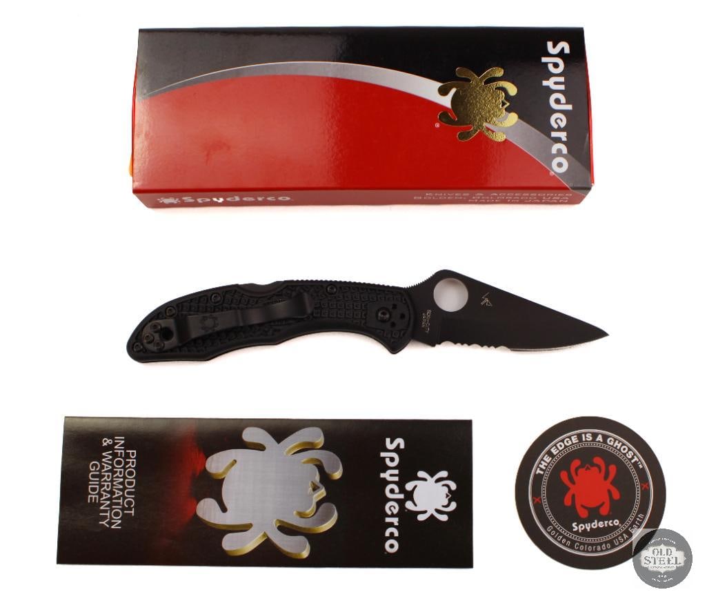 Spyderco Delica 4 Folding Knife All Black, Partially Serrated Blade, 2.88 Blade: This Spyderco Delica 4 features a 2.88-inch partially serrated blade with an all-black finish, offering a versatile and lightweight everyday carry folding knife. The combination edge provides both a