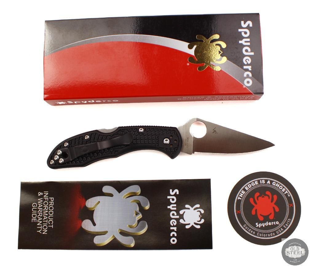 Spyderco Delica 4 Folding Knife Black Handle, Satin Blade, 2.88 Blade: This Spyderco Delica 4 features a 2.88-inch satin-finished blade paired with a black FRN handle, delivering one of Spydercos most trusted lightweight everyday carry folding knives. Known for its